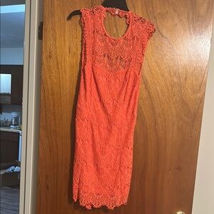 Free People Vibrant Coral Lace Backless Dress